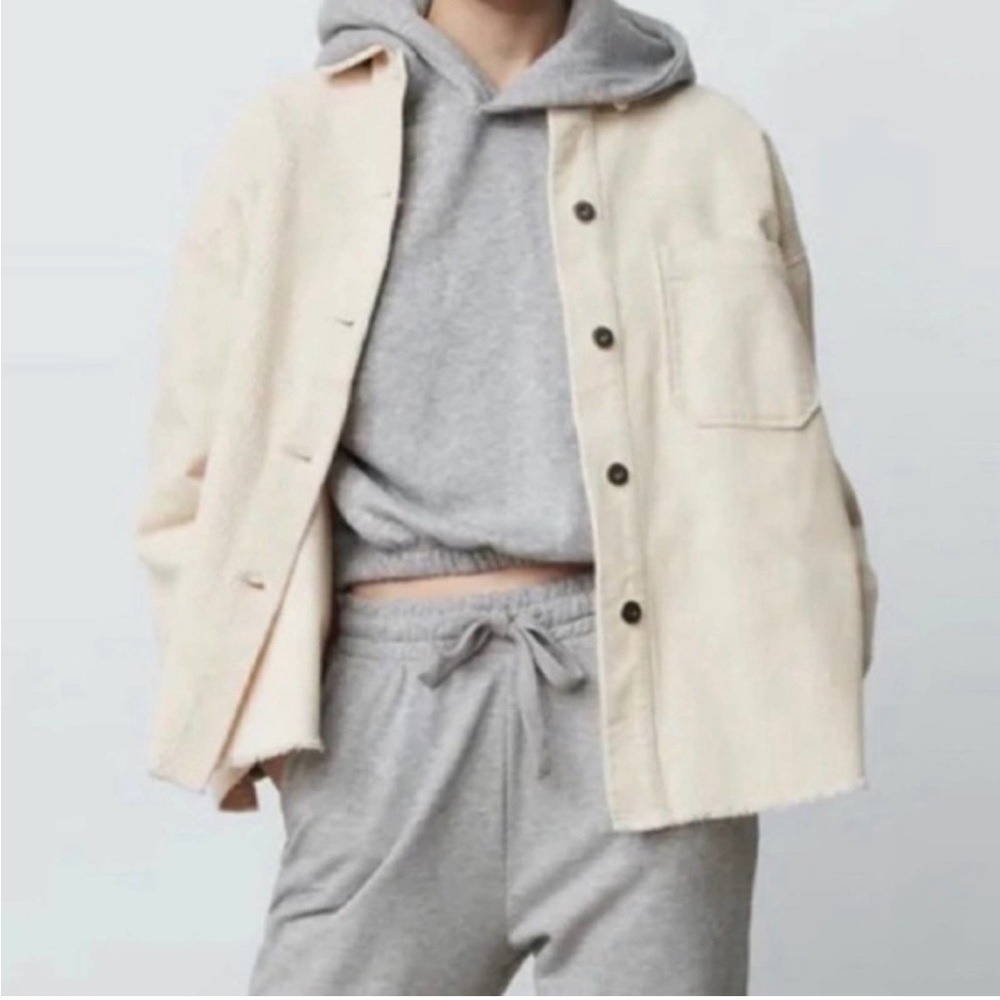 Zara Cream Oversized Cropped Corduroy Shacket Jacket Grunge 90s XS